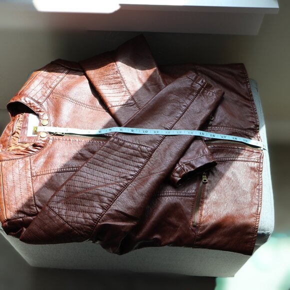 Xhilaration Faux Leather Jacket Brown Womens L Quilted Details - Picture 8 of 9